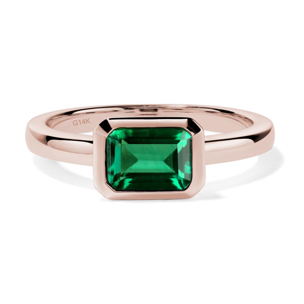 East West Emerald Cut Lab Emerald Bezel Ring - LUO Jewelry #metal_14k rose gold