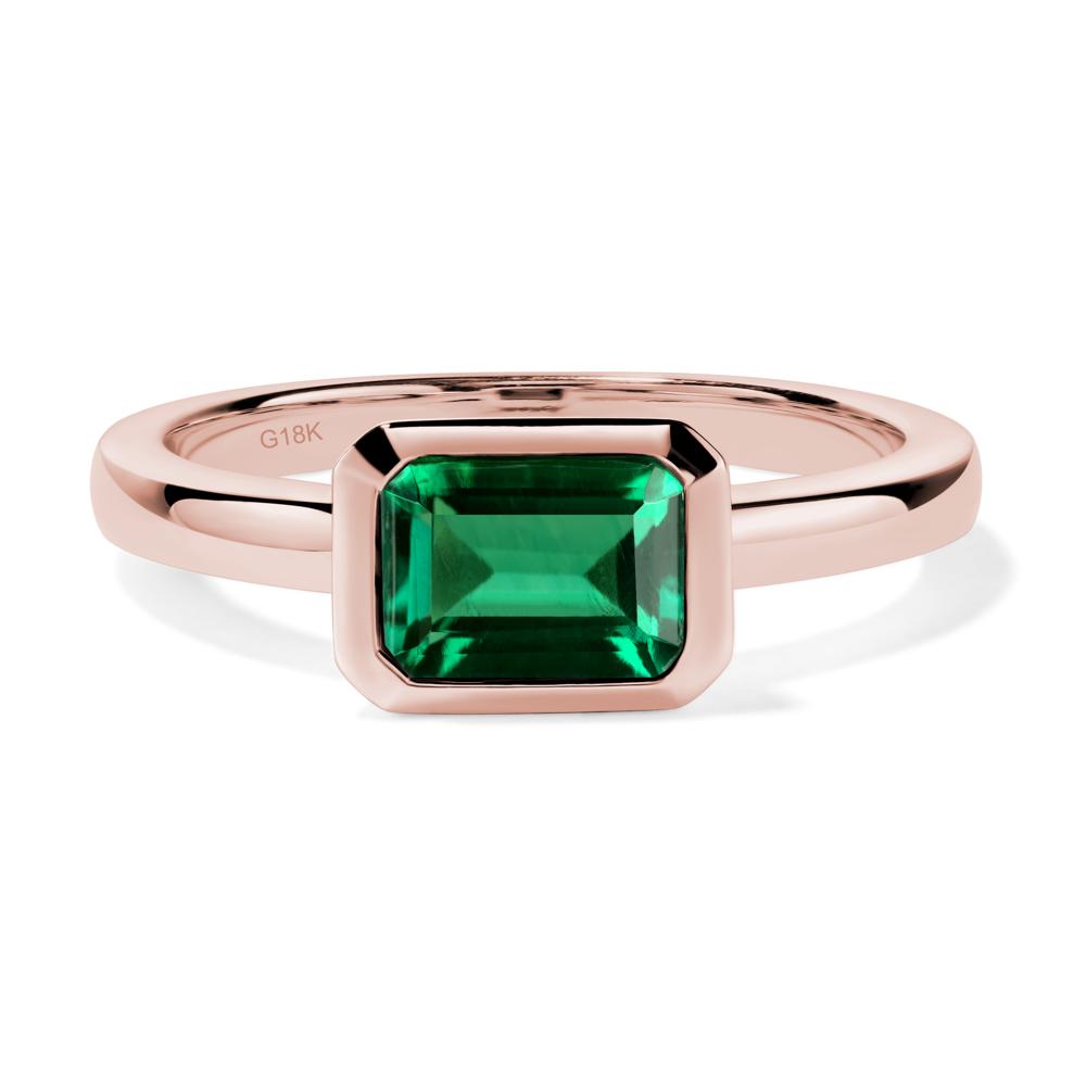 East West Emerald Cut Lab Emerald Bezel Ring - LUO Jewelry #metal_18k rose gold