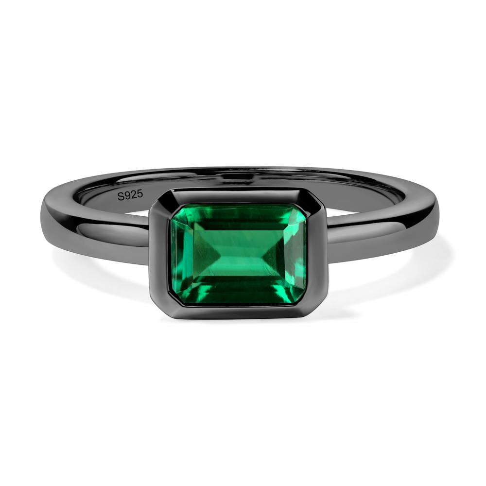 East West Emerald Cut Lab Emerald Bezel Ring - LUO Jewelry #metal_black finish sterling silver