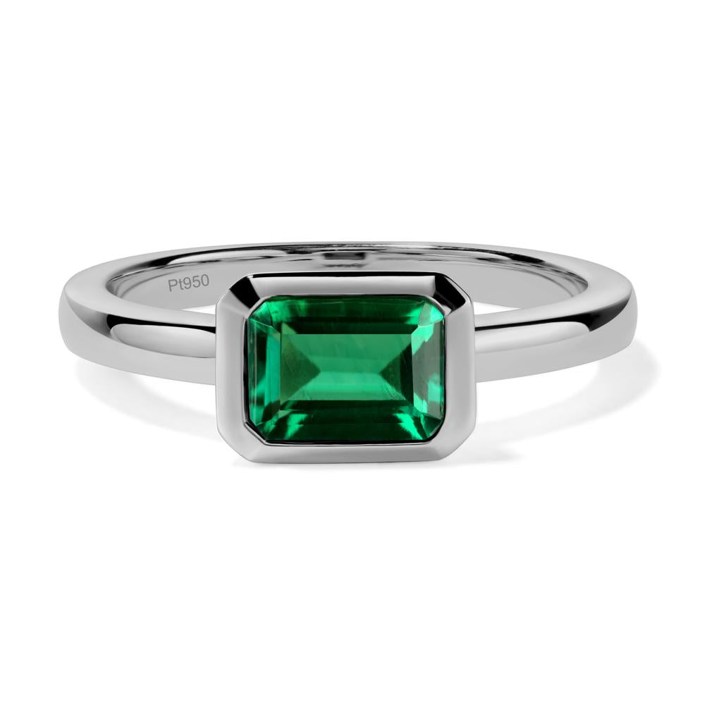 East West Emerald Cut Lab Emerald Bezel Ring - LUO Jewelry #metal_platinum