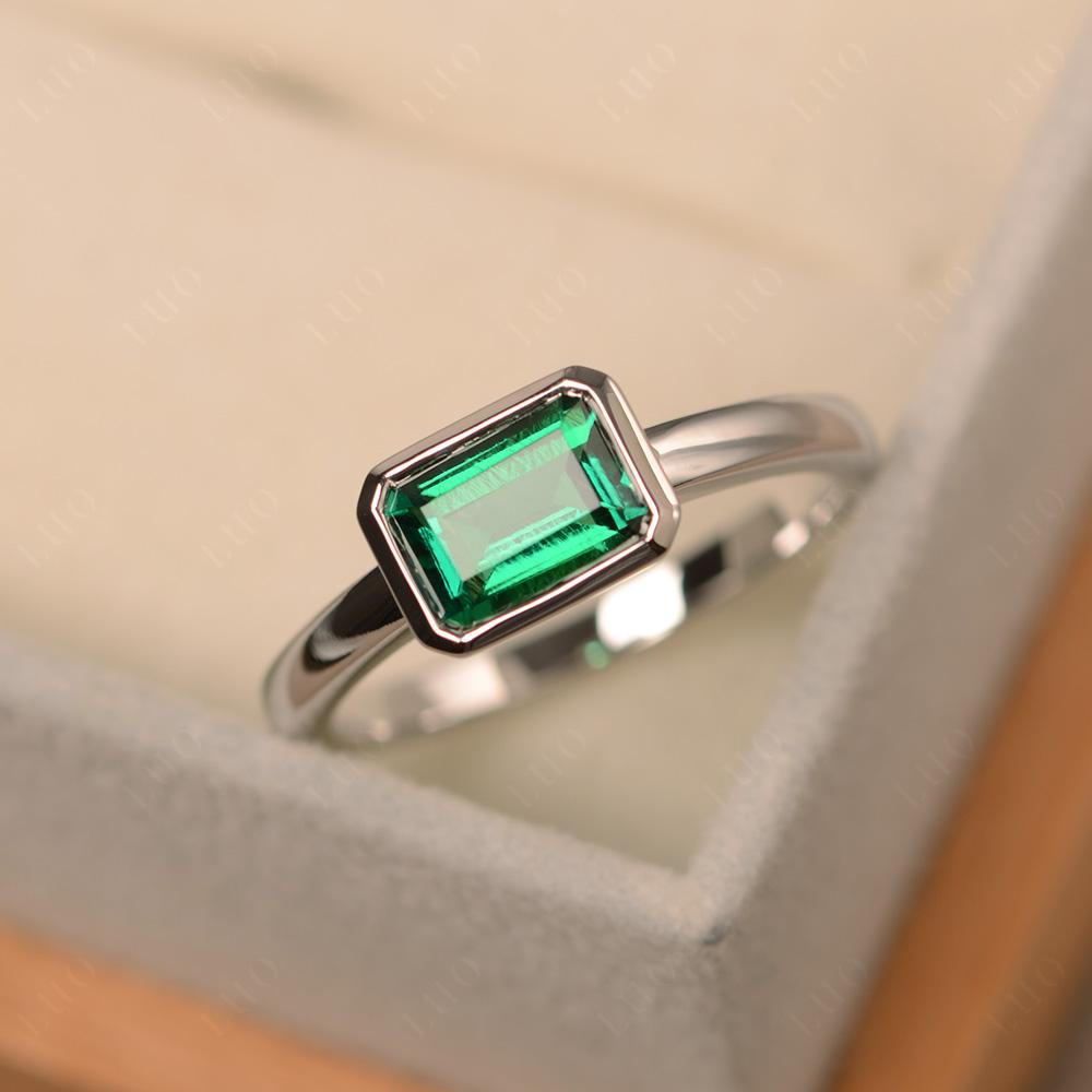 East West Emerald Cut Lab Emerald Bezel Ring - LUO Jewelry