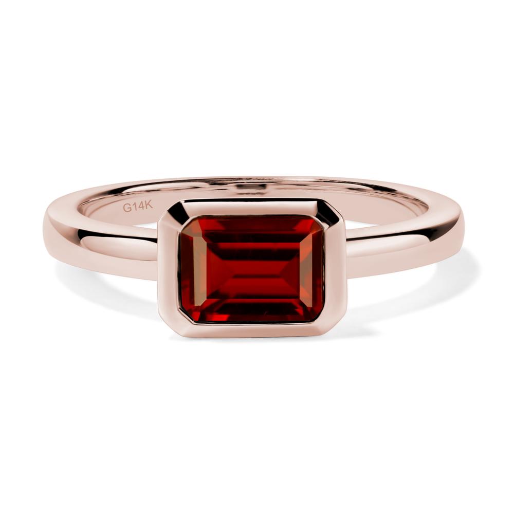 East West Emerald Cut Garnet Bezel Ring - LUO Jewelry #metal_14k rose gold