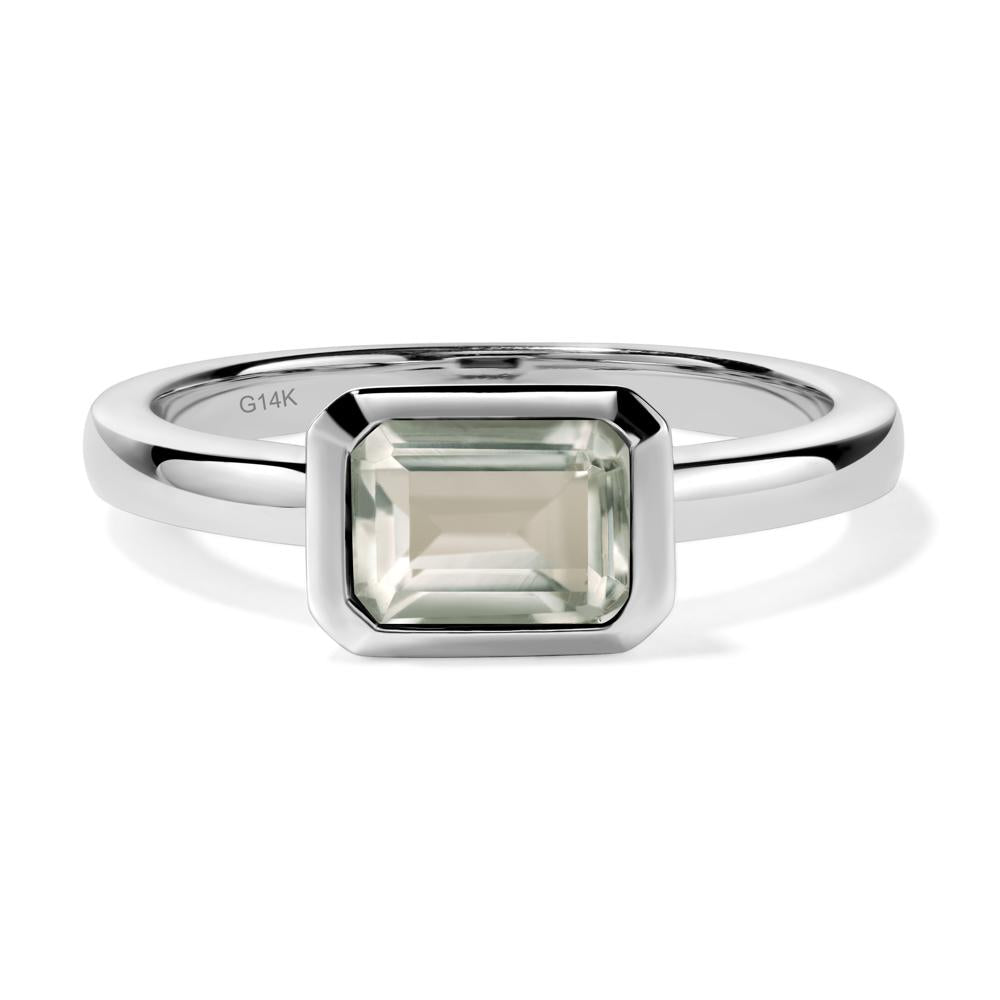 East West Emerald Cut Green Amethyst Bezel Ring - LUO Jewelry #metal_14k white gold