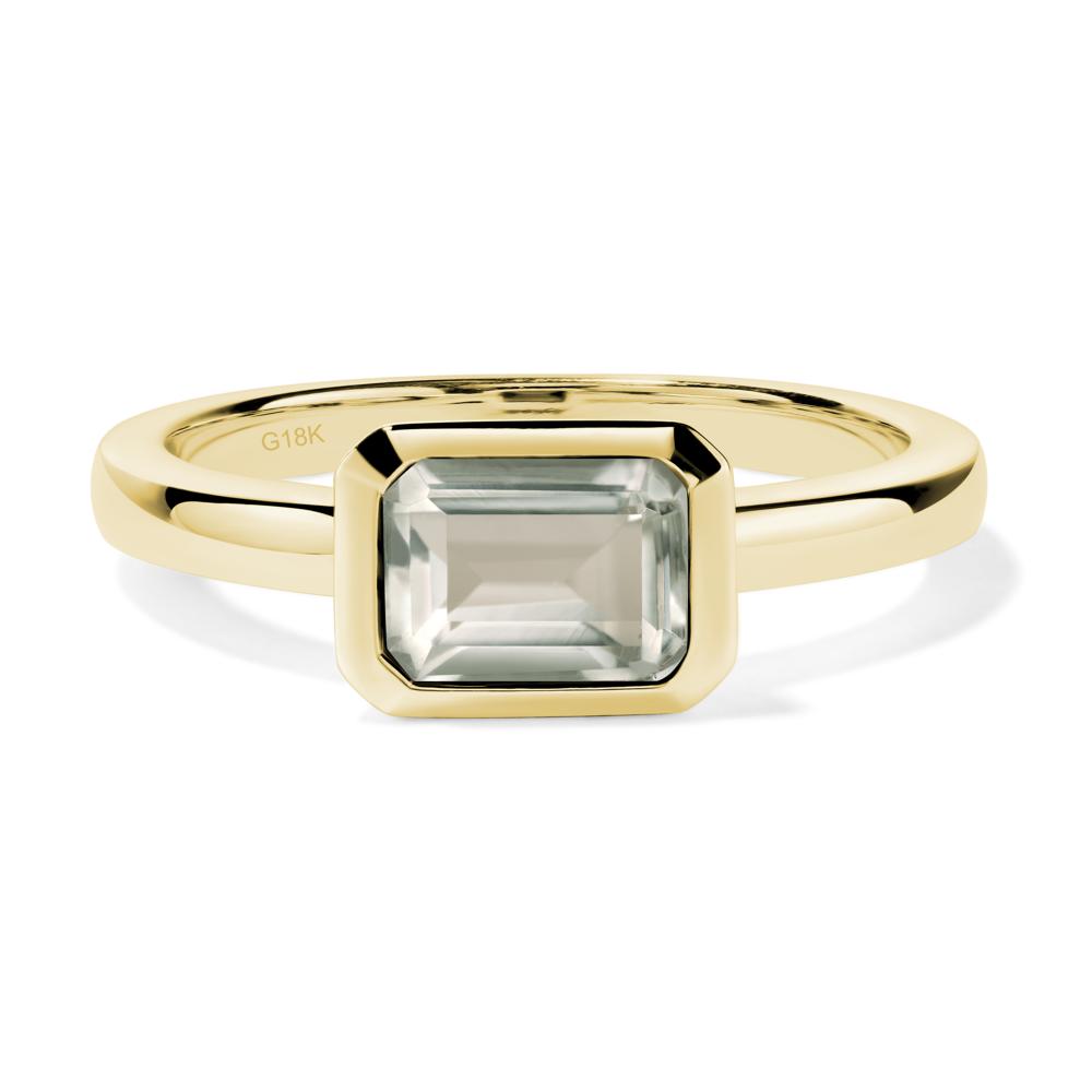 East West Emerald Cut Green Amethyst Bezel Ring - LUO Jewelry #metal_18k yellow gold