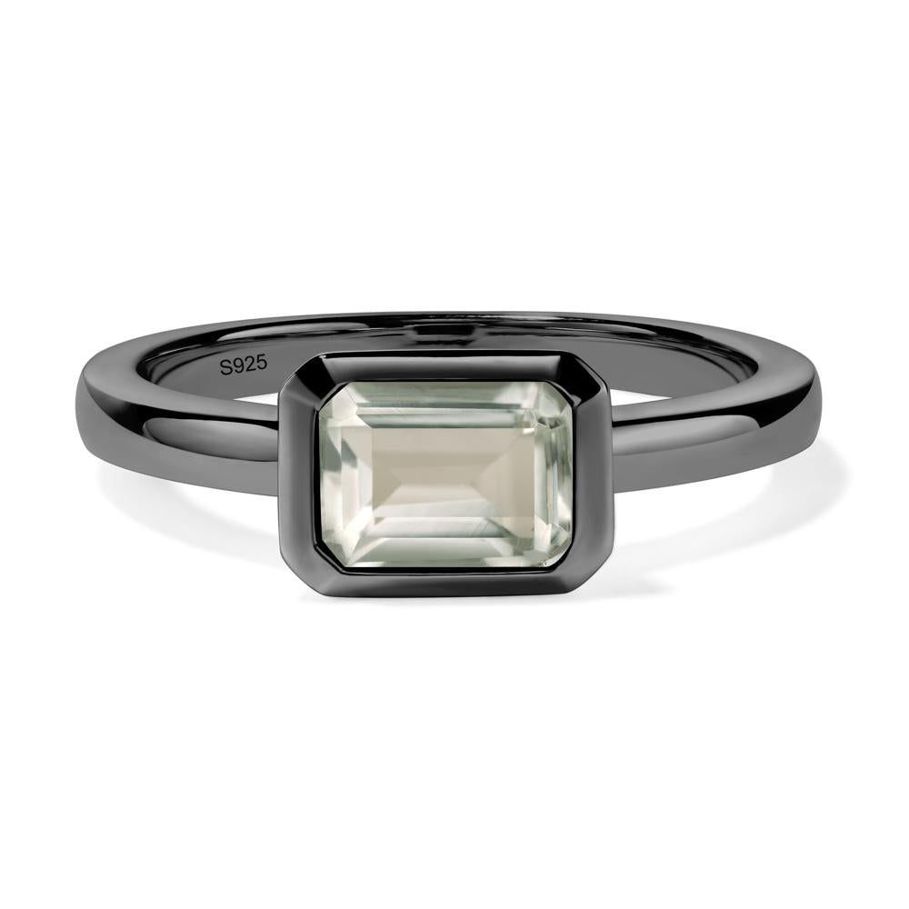 East West Emerald Cut Green Amethyst Bezel Ring - LUO Jewelry #metal_black finish sterling silver