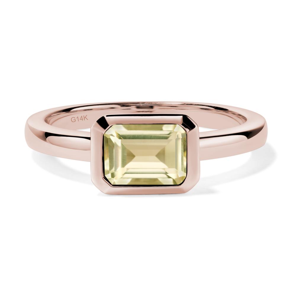 East West Emerald Cut Lemon Quartz Bezel Ring - LUO Jewelry #metal_14k rose gold