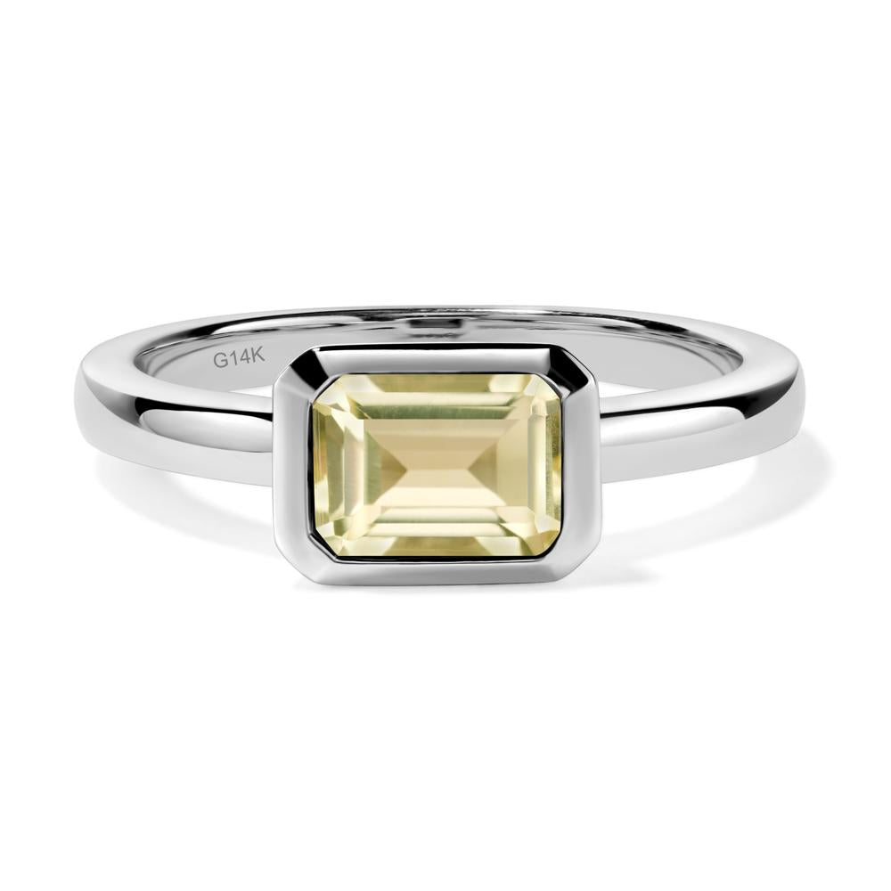 East West Emerald Cut Lemon Quartz Bezel Ring - LUO Jewelry #metal_14k white gold