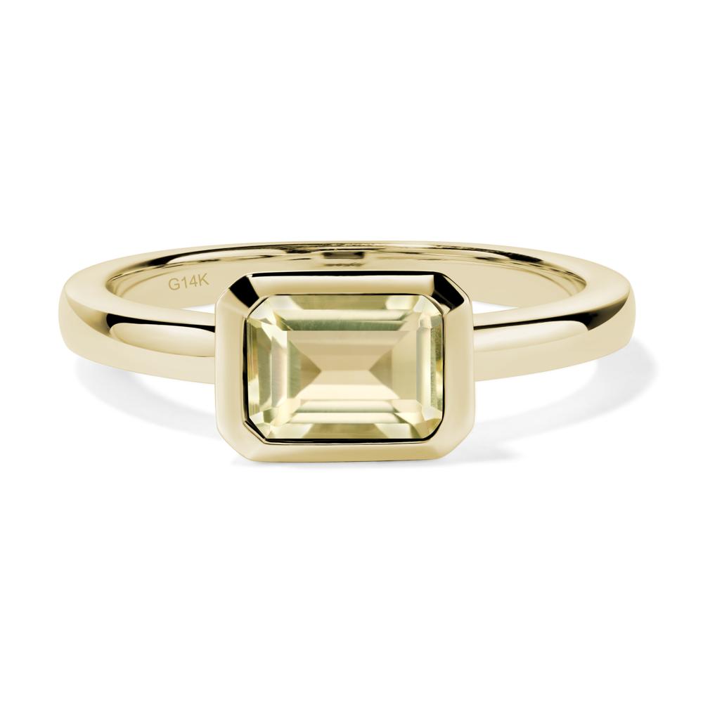 East West Emerald Cut Lemon Quartz Bezel Ring - LUO Jewelry #metal_14k yellow gold