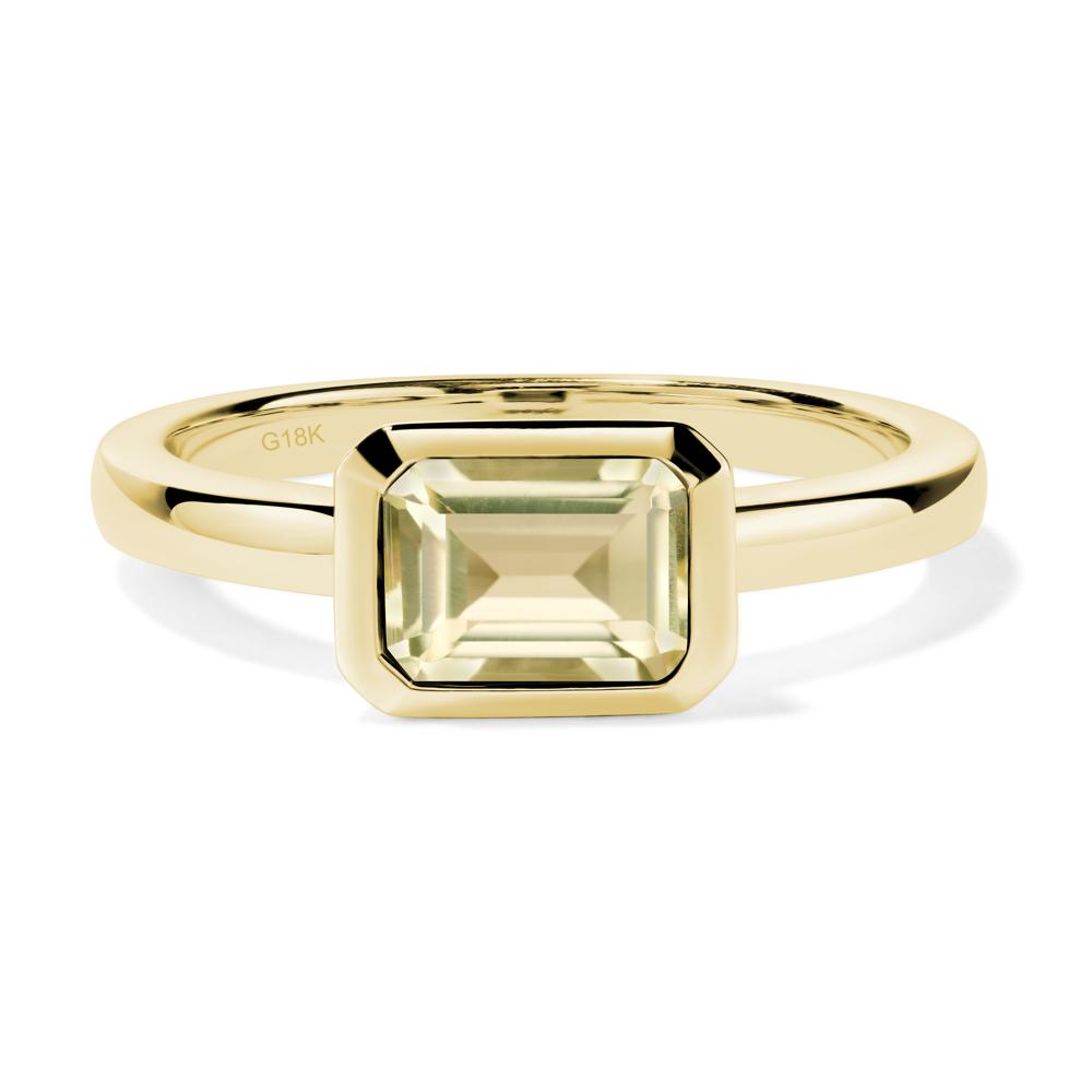 East West Emerald Cut Lemon Quartz Bezel Ring - LUO Jewelry #metal_18k yellow gold