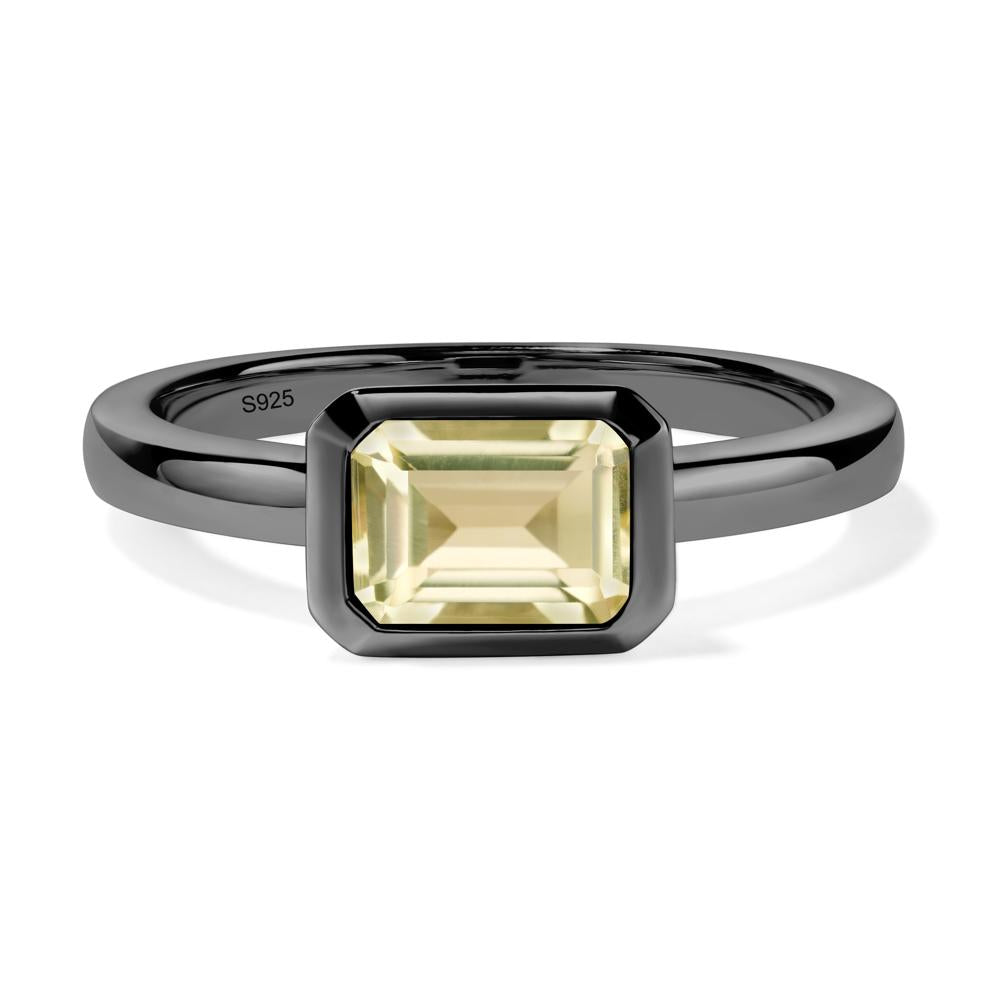 East West Emerald Cut Lemon Quartz Bezel Ring - LUO Jewelry #metal_black finish sterling silver