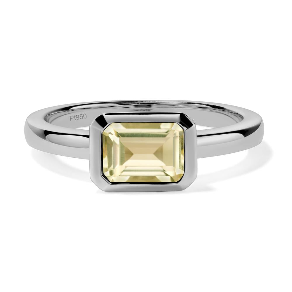 East West Emerald Cut Lemon Quartz Bezel Ring - LUO Jewelry #metal_platinum