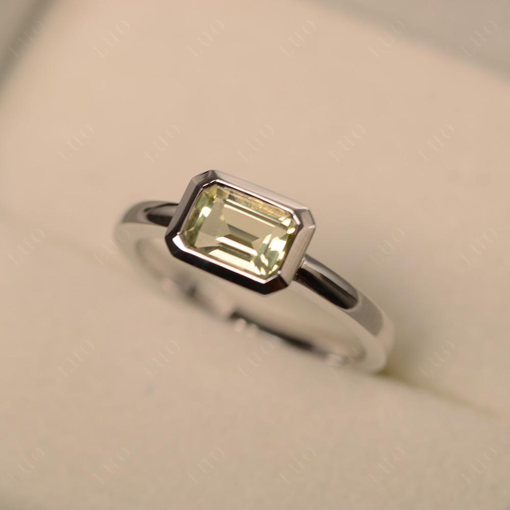East West Emerald Cut Lemon Quartz Bezel Ring - LUO Jewelry