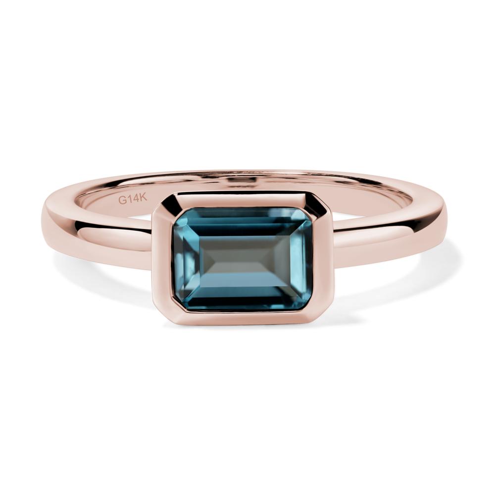 East West Emerald Cut London Blue Topaz Bezel Ring - LUO Jewelry #metal_14k rose gold