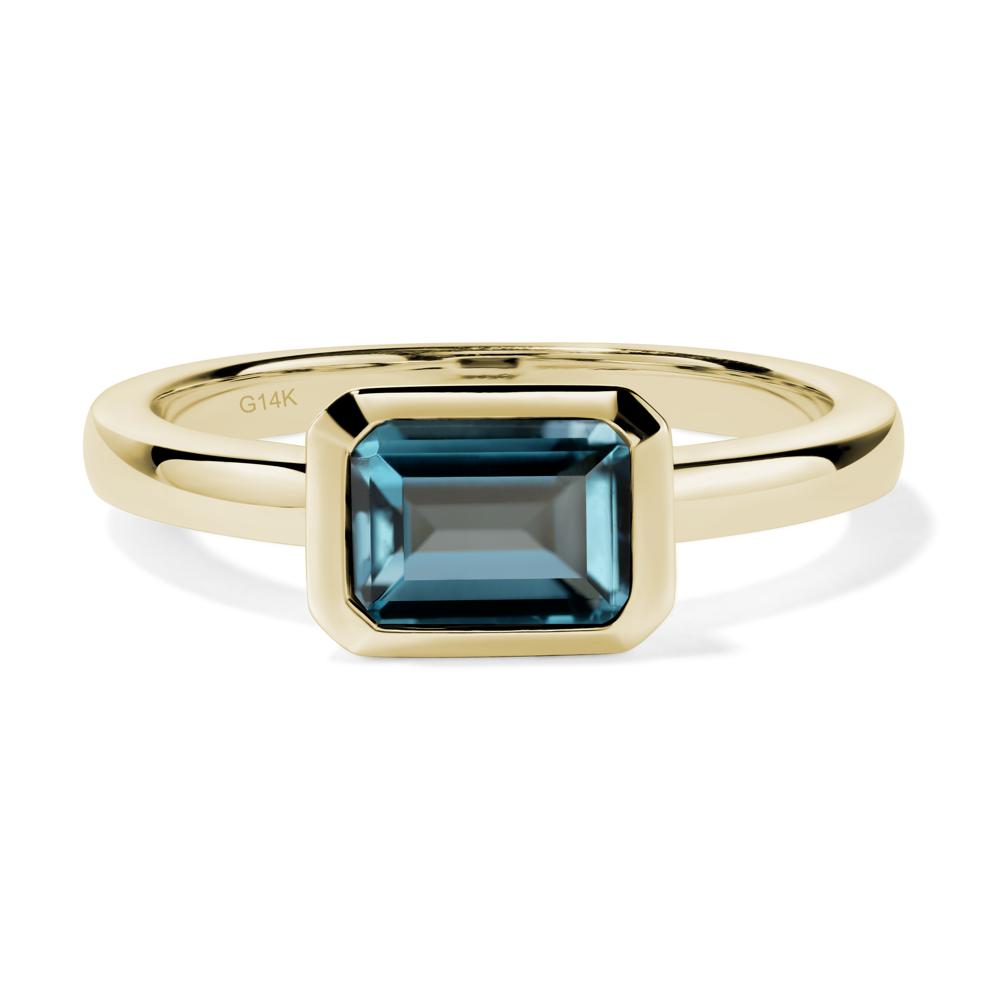 East West Emerald Cut London Blue Topaz Bezel Ring - LUO Jewelry #metal_14k yellow gold