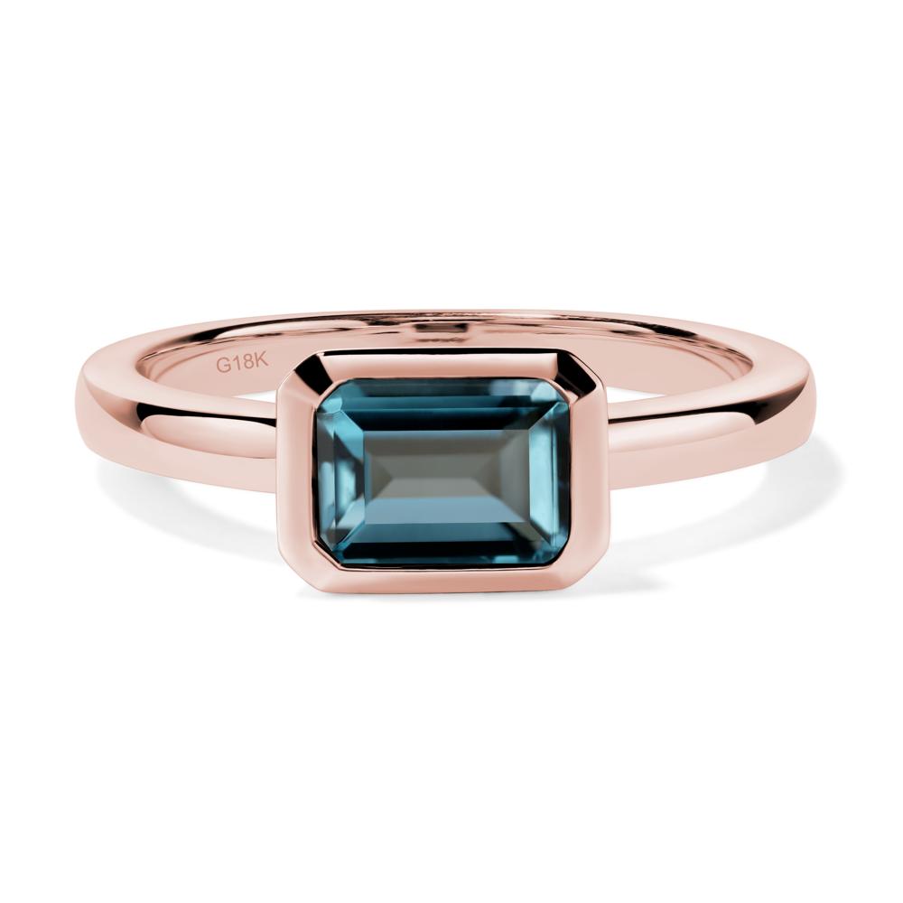 East West Emerald Cut London Blue Topaz Bezel Ring - LUO Jewelry #metal_18k rose gold
