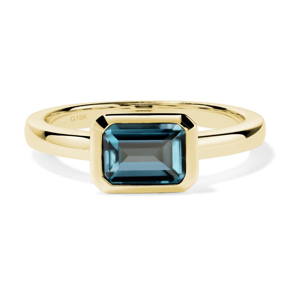 East West Emerald Cut London Blue Topaz Bezel Ring - LUO Jewelry #metal_18k yellow gold