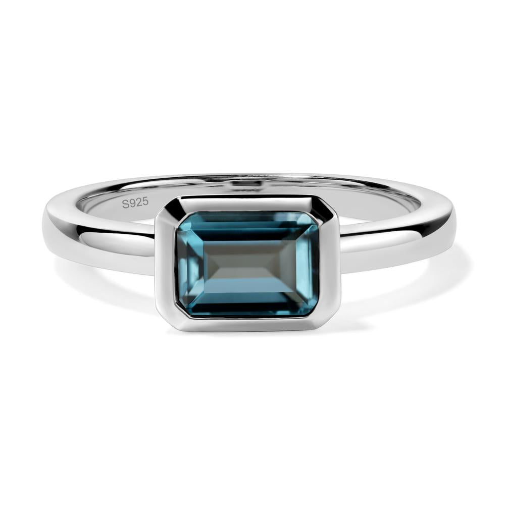 East West Emerald Cut London Blue Topaz Bezel Ring - LUO Jewelry #metal_sterling silver