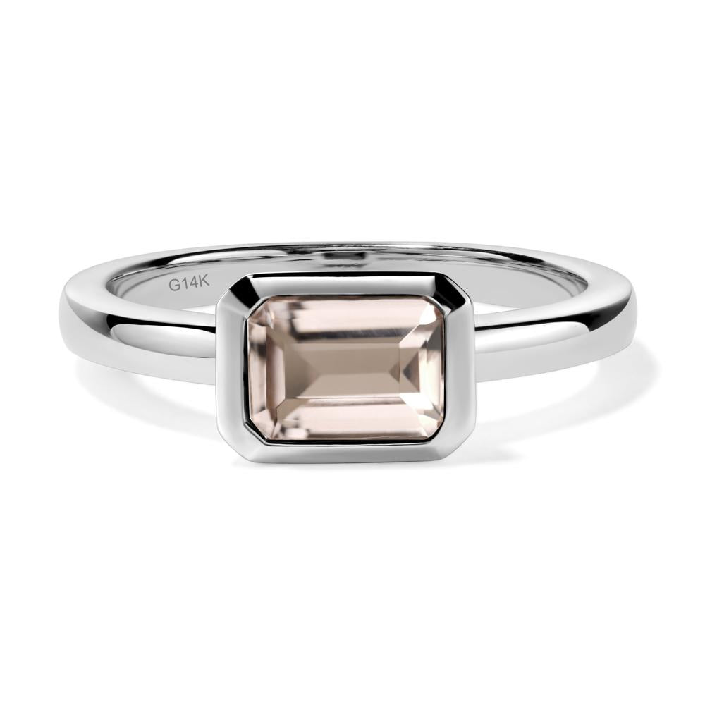 East West Emerald Cut Morganite Bezel Ring - LUO Jewelry #metal_14k white gold