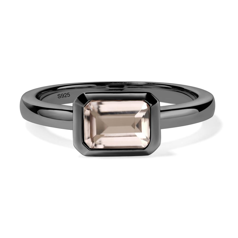 East West Emerald Cut Morganite Bezel Ring - LUO Jewelry #metal_black finish sterling silver