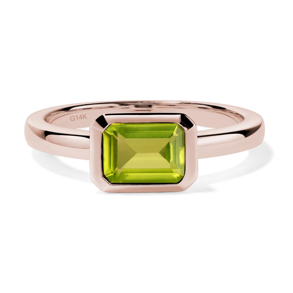 East West Emerald Cut Peridot Bezel Ring - LUO Jewelry #metal_14k rose gold