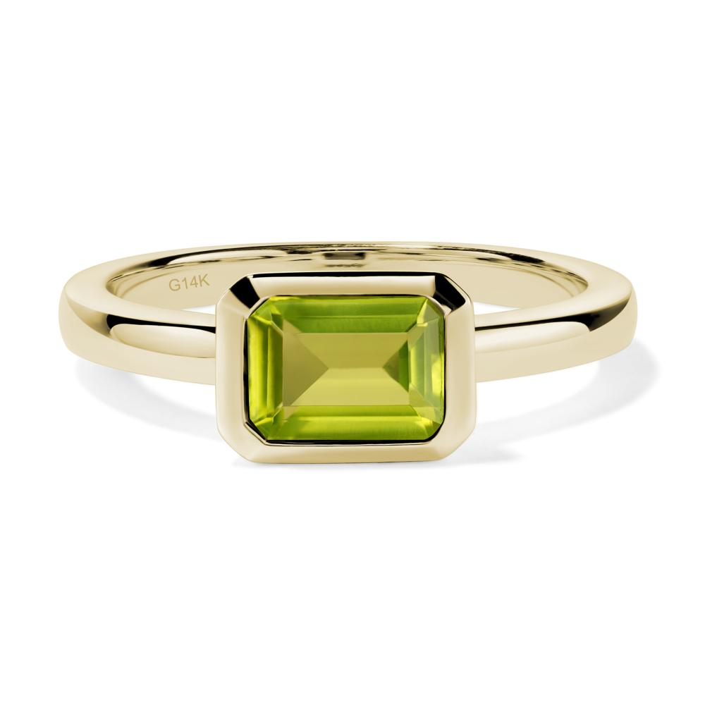 East West Emerald Cut Peridot Bezel Ring - LUO Jewelry #metal_14k yellow gold