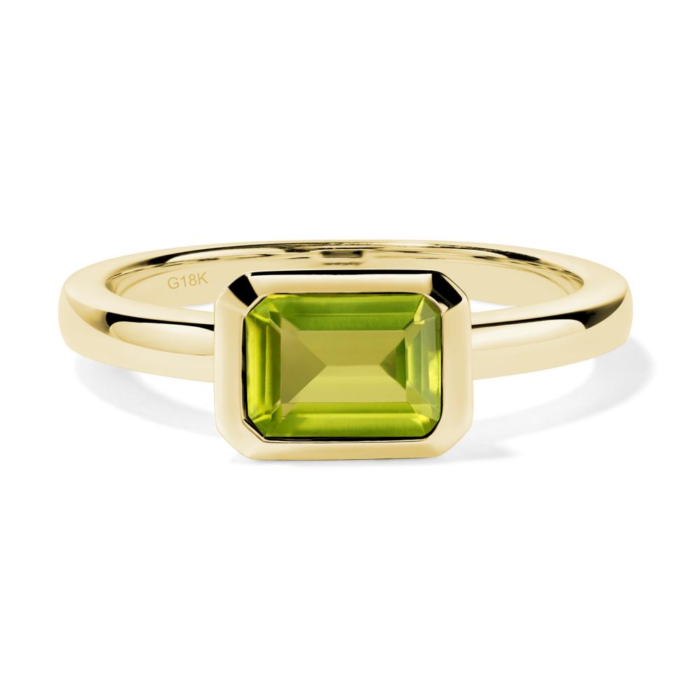 East West Emerald Cut Peridot Bezel Ring - LUO Jewelry #metal_18k yellow gold