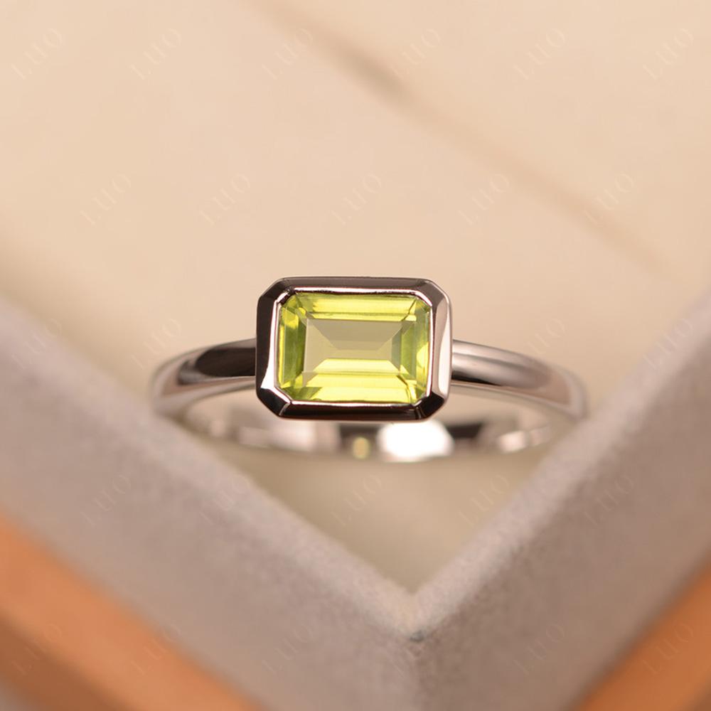 East West Emerald Cut Peridot Bezel Ring - LUO Jewelry