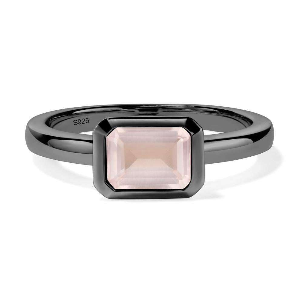 East West Emerald Cut Rose Quartz Bezel Ring - LUO Jewelry #metal_black finish sterling silver