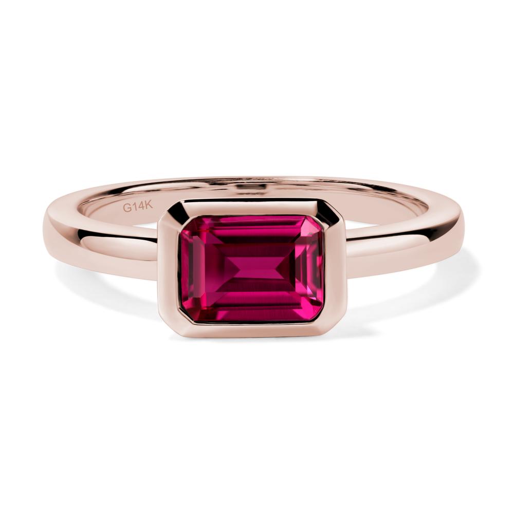 East West Emerald Cut Ruby Bezel Ring - LUO Jewelry #metal_14k rose gold