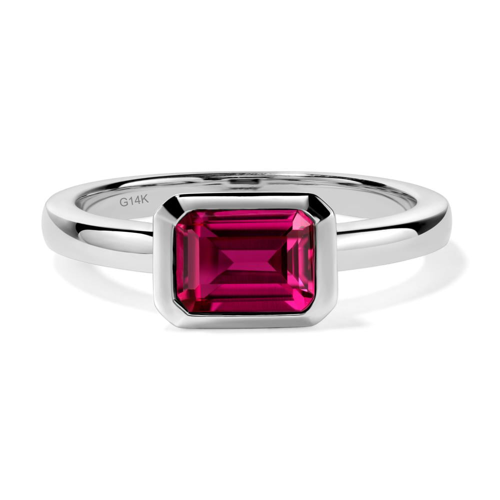 East West Emerald Cut Ruby Bezel Ring - LUO Jewelry #metal_14k white gold