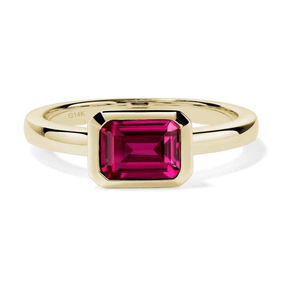 East West Emerald Cut Ruby Bezel Ring - LUO Jewelry #metal_14k yellow gold