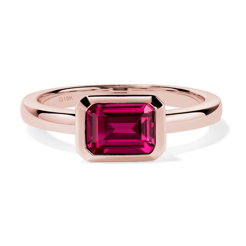 East West Emerald Cut Ruby Bezel Ring - LUO Jewelry #metal_18k rose gold