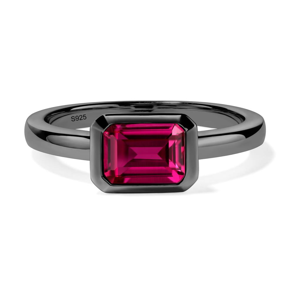 East West Emerald Cut Ruby Bezel Ring - LUO Jewelry #metal_black finish sterling silver