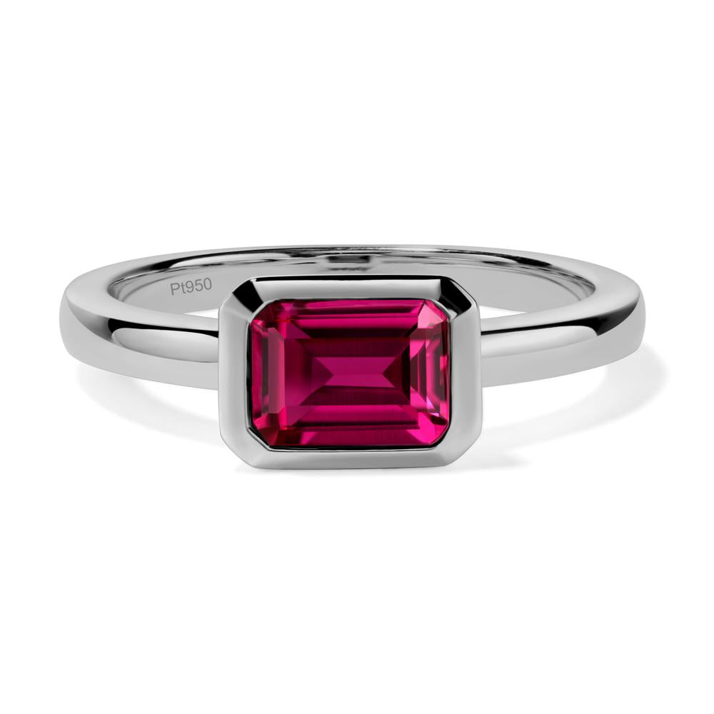East West Emerald Cut Ruby Bezel Ring - LUO Jewelry #metal_platinum