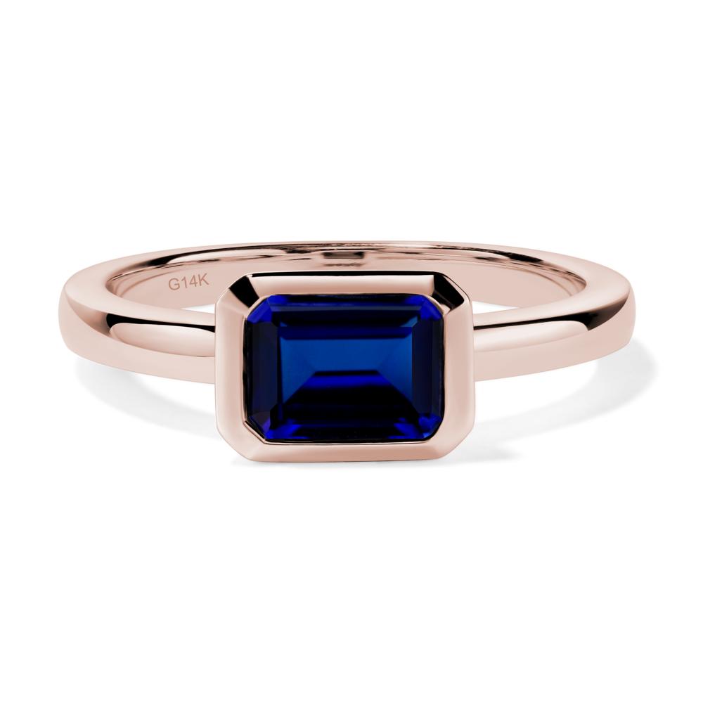 East West Emerald Cut Lab Sapphire Bezel Ring - LUO Jewelry #metal_14k rose gold