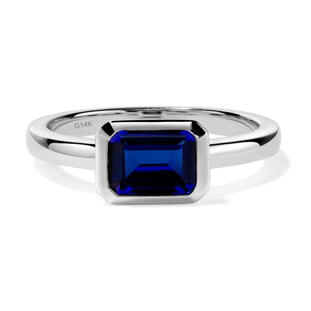 East West Emerald Cut Lab Sapphire Bezel Ring - LUO Jewelry #metal_14k white gold