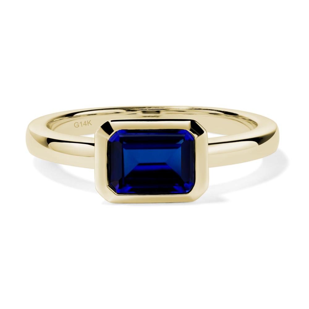East West Emerald Cut Lab Sapphire Bezel Ring - LUO Jewelry #metal_14k yellow gold