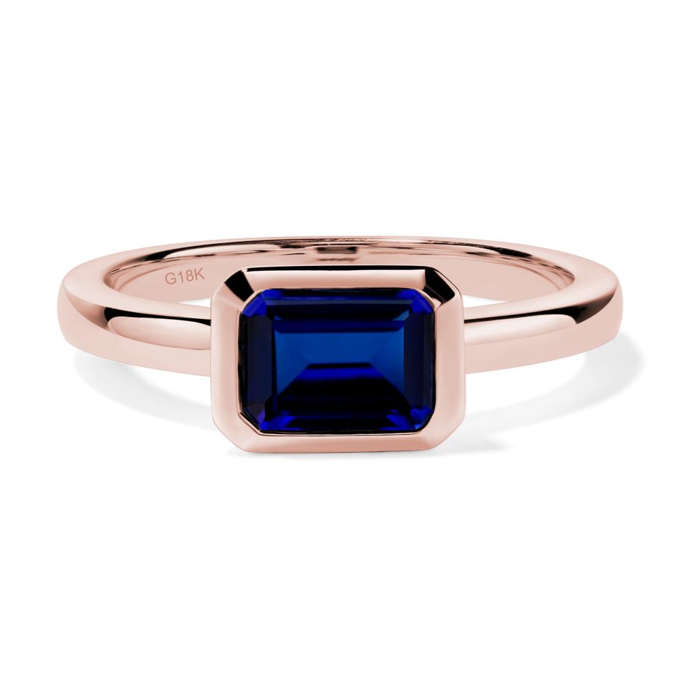 East West Emerald Cut Lab Sapphire Bezel Ring - LUO Jewelry #metal_18k rose gold