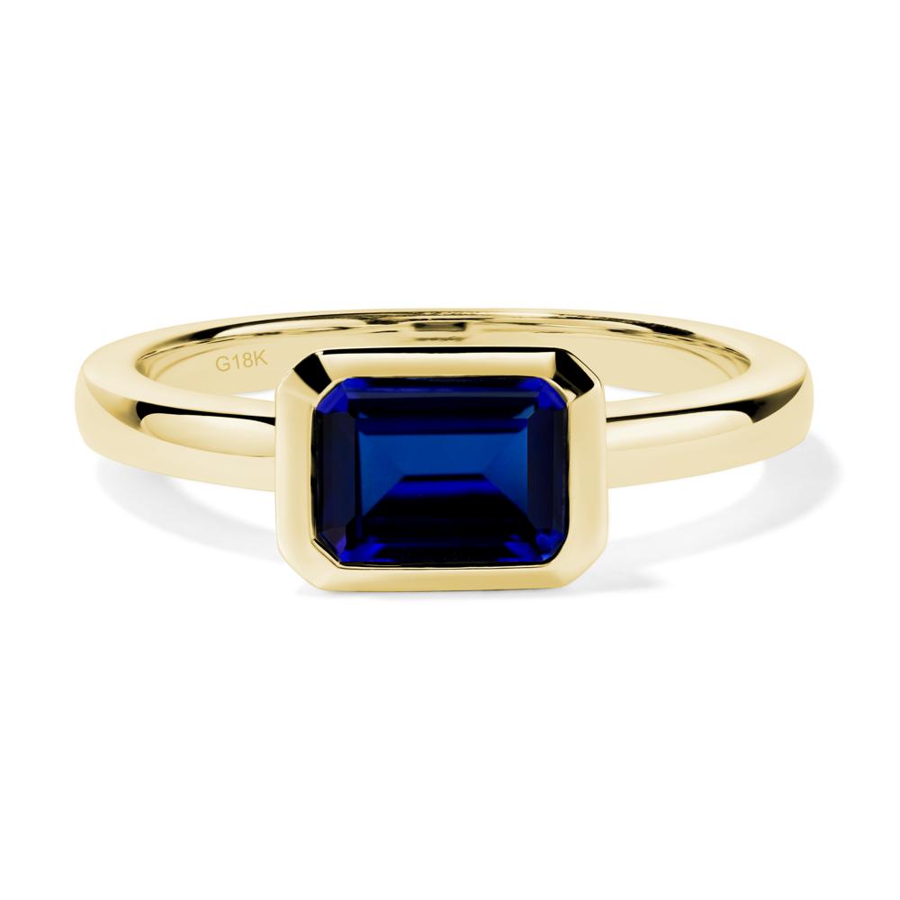 East West Emerald Cut Lab Sapphire Bezel Ring - LUO Jewelry #metal_18k yellow gold