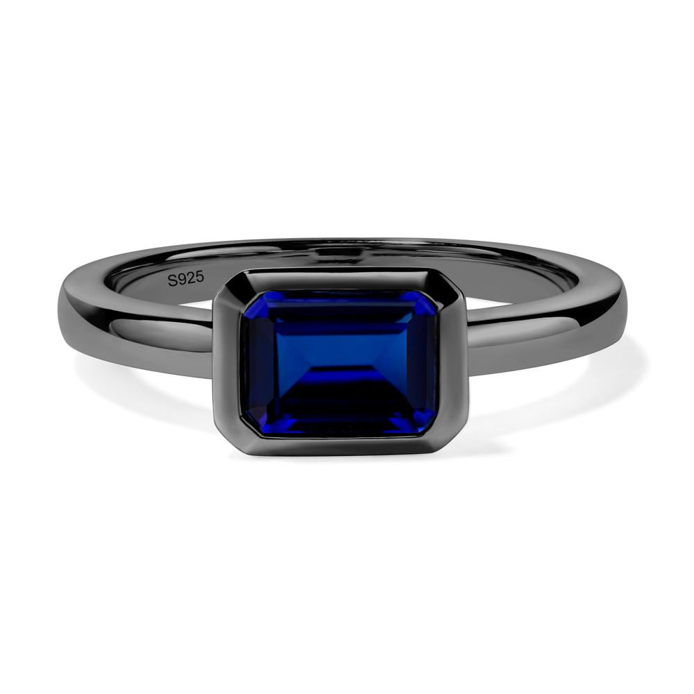 East West Emerald Cut Lab Sapphire Bezel Ring - LUO Jewelry #metal_black finish sterling silver