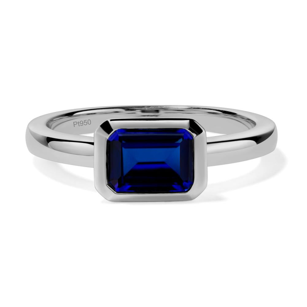 East West Emerald Cut Lab Sapphire Bezel Ring - LUO Jewelry #metal_platinum