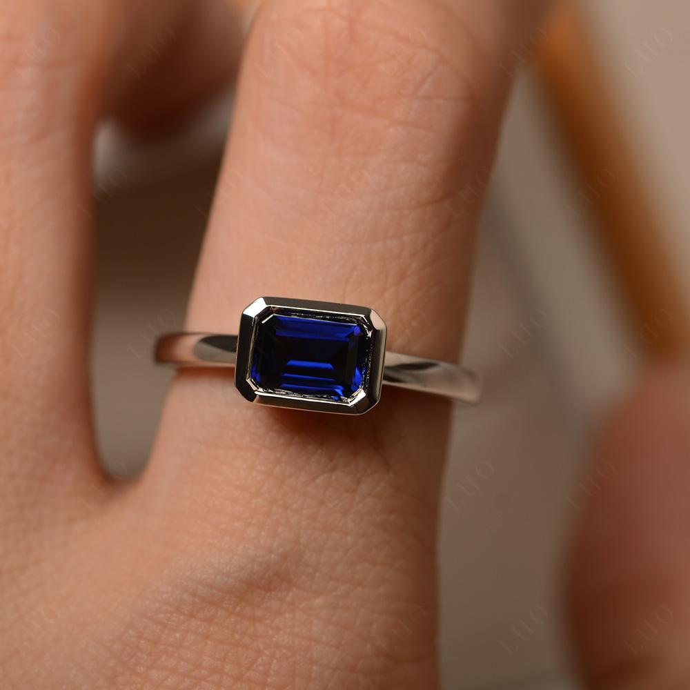 East West Emerald Cut Lab Sapphire Bezel Ring - LUO Jewelry