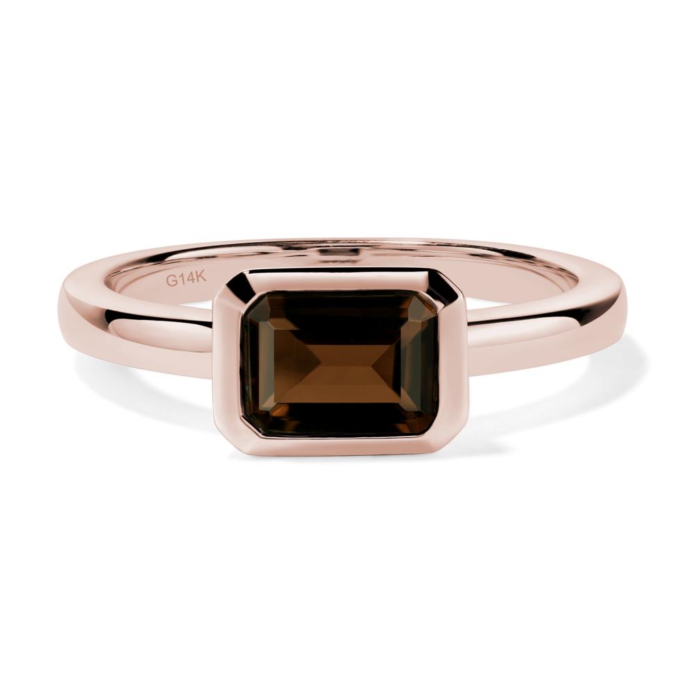 East West Emerald Cut Smoky Quartz Bezel Ring - LUO Jewelry #metal_14k rose gold