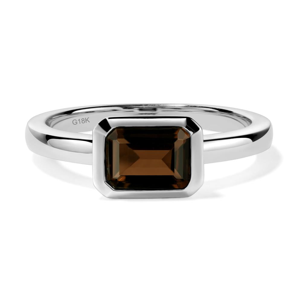 East West Emerald Cut Smoky Quartz Bezel Ring - LUO Jewelry #metal_18k white gold