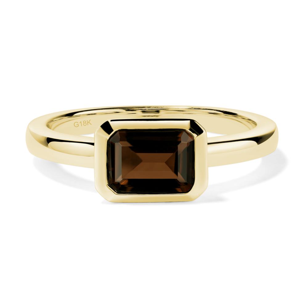 East West Emerald Cut Smoky Quartz Bezel Ring - LUO Jewelry #metal_18k yellow gold