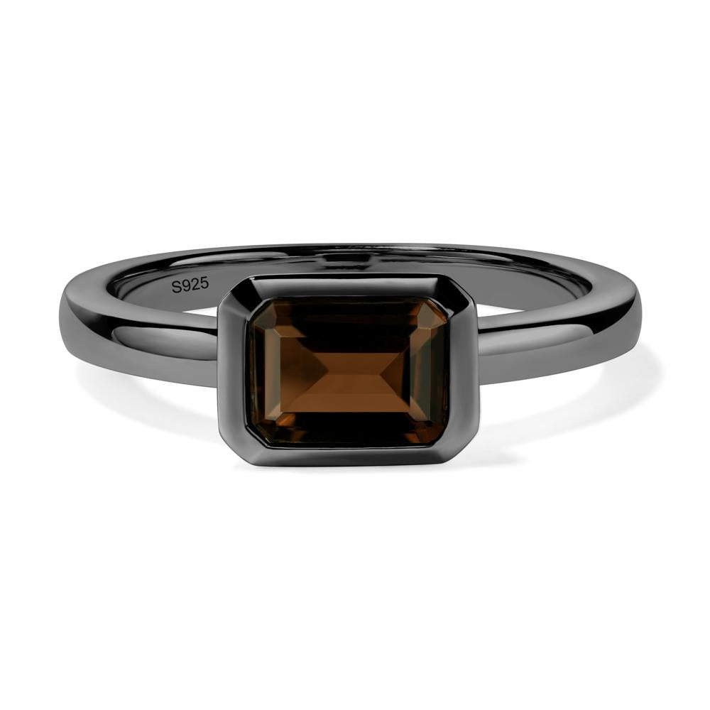 East West Emerald Cut Smoky Quartz Bezel Ring - LUO Jewelry #metal_black finish sterling silver