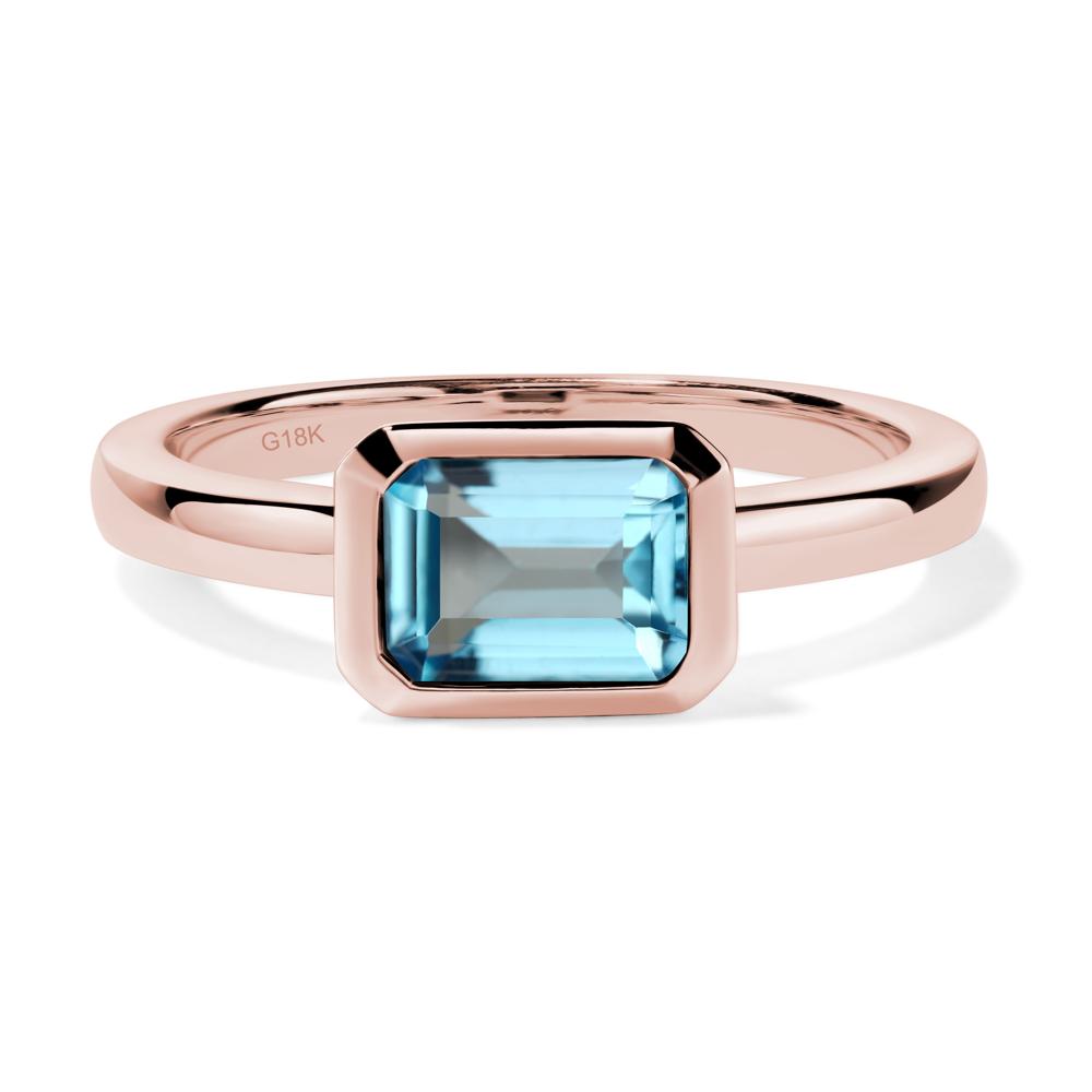 East West Emerald Cut Swiss Blue Topaz Bezel Ring - LUO Jewelry #metal_18k rose gold