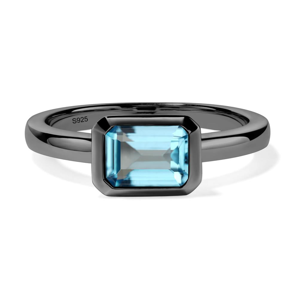 East West Emerald Cut Swiss Blue Topaz Bezel Ring - LUO Jewelry #metal_black finish sterling silver