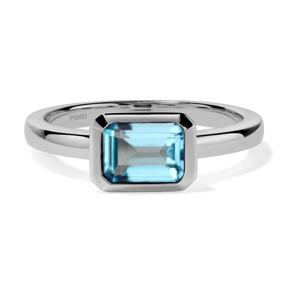 East West Emerald Cut Swiss Blue Topaz Bezel Ring - LUO Jewelry #metal_platinum