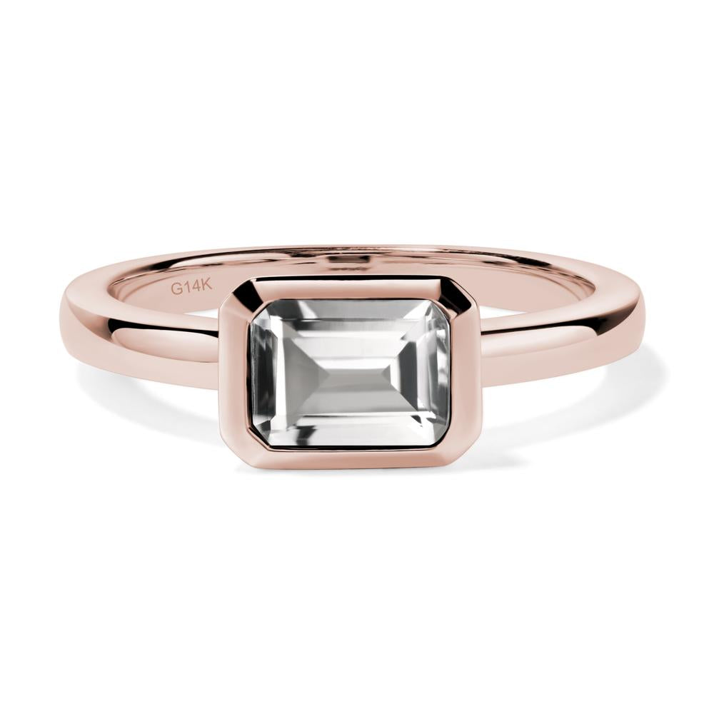 East West Emerald Cut White Topaz Bezel Ring - LUO Jewelry #metal_14k rose gold